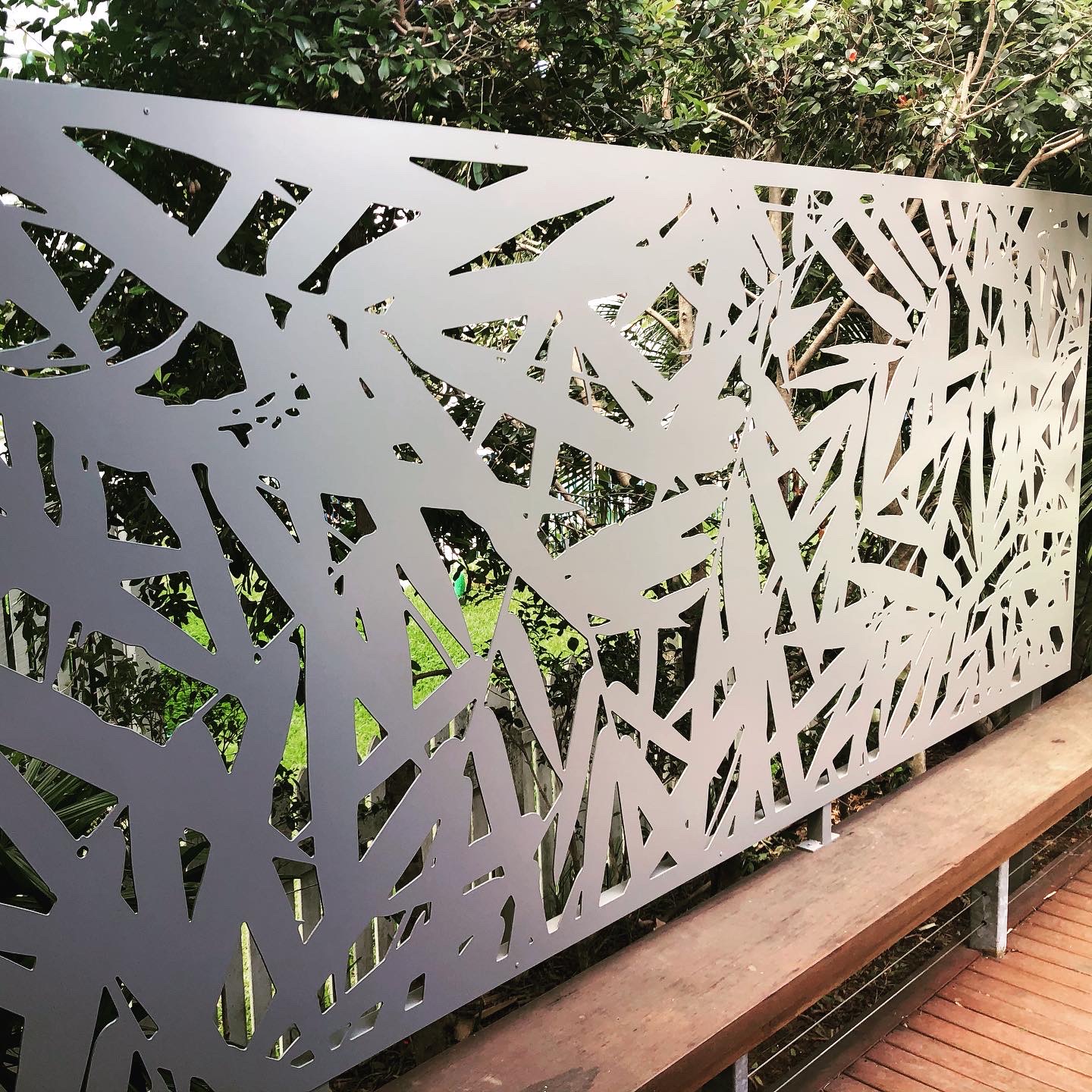 Decorative aluminium screen on a deck area